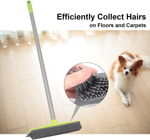 LandHope Push Broom with Long Handle, Rubber Bristles Sweeper for Pet Hair, Carpet, Hardwood, Tile Cleaning