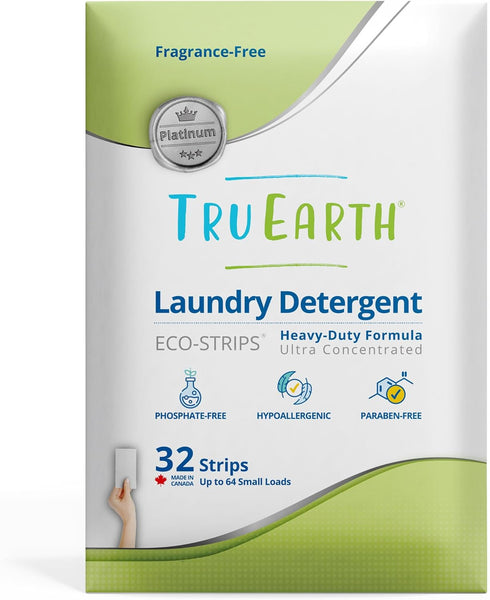 Tru Earth Platinum Heavy Duty Laundry Detergent Sheets, 32 Sheets - Up to 64 Loads, Fragrance Free, Eco-Friendly
