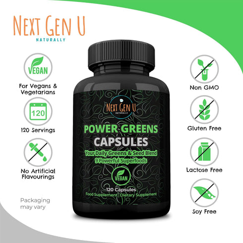 NGU Super Greens Immune System Support, 500 mg, 120 Vegan Capsules with Mixed Superfoods