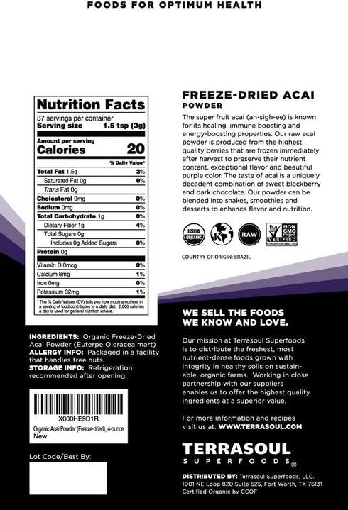 Terrasoul Superfoods Organic Acai Berry Powder, 8 Oz (Pack of 2)