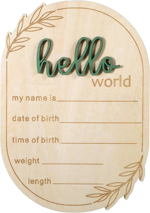 Thinp Baby Announcement Sign, 5.9 Inch Wooden Hello World Newborn Signs Birth Baby