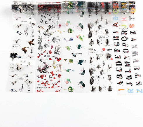 10 Rolls Traditional Chinese Style Nail Foil Transfer Stickers, Ink Painting Characters for Nail Art Decorations