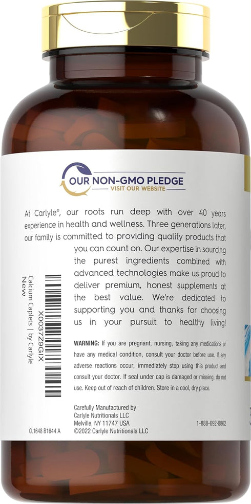 Carlyle Calcium 1200mg with Vitamin D3 - 300 Caplets, Non-GMO & Gluten Free