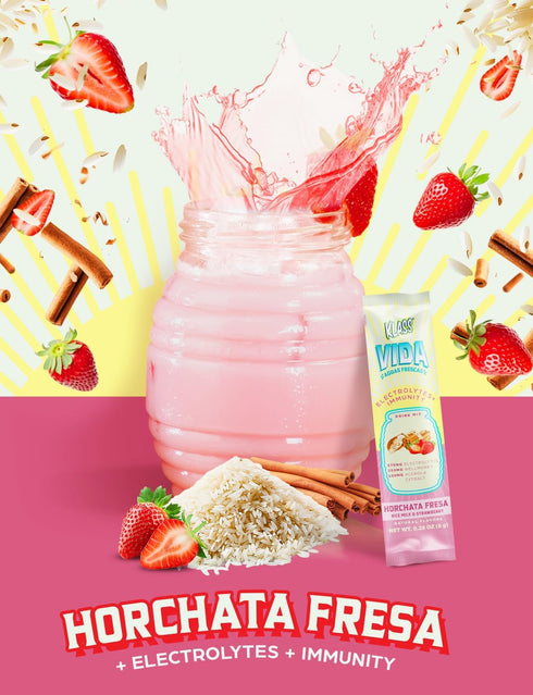 Immunity 15 Packs KLASS VIDA Hydration + Electrolyte Drink Mix Strawberry Horchata Agua Fresca | Sugar-Free Powder