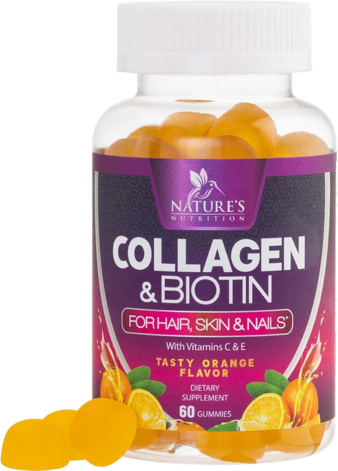 Collagen Peptides, 60 Count, Hair Supplements for Hair Growth Support with Biotin and Vitamin C