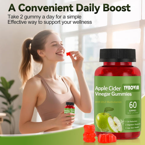 Yvbovia Gummies B12, Gummy (60) Apple Cider Vinegar with ACV Supplement Vitamins,Gluten Free, Vegan, Non-GMO