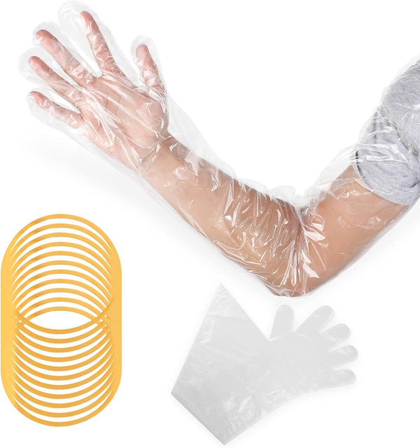 50 Pcs Disposable Dressing Gutting Gloves, 35 Inch Shoulder Length for Field Dressing and Veterinary Insemination