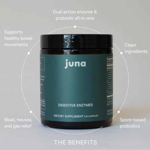Juna Detox Digestive Enzymes - 2-in-1 Fast-Acting Bloat Relief, Vegan Probiotic Supplement for Gut Barrier Integrity