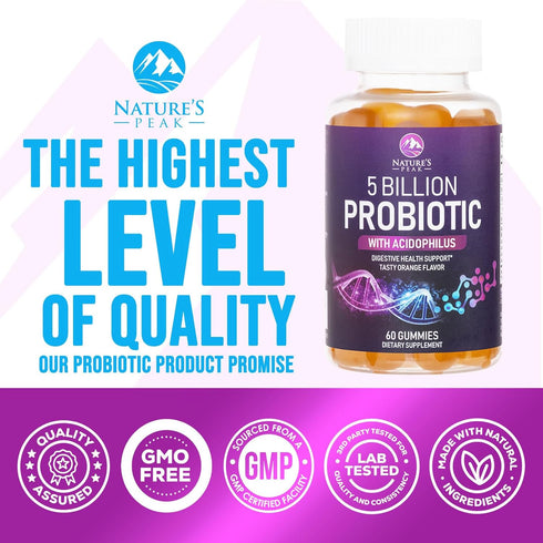 Nature’s Acidophilus Probiotics for Women & Men Gummies, 5 Billion CFU, 6 Strains, Orange Flavor - 60 Gummies