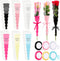 Chiisong 300 Pcs Single Flower Sleeves, Father's Day Plastic Wrapping with 6 Ribbon for Florist Supplies (White, Black,
