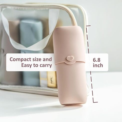 Silicone Makeup Brush Holder - Travel Makeup Brush Case, Portable Cosmetic Pouch, Anti-Fall Out Cover, Waterproof,