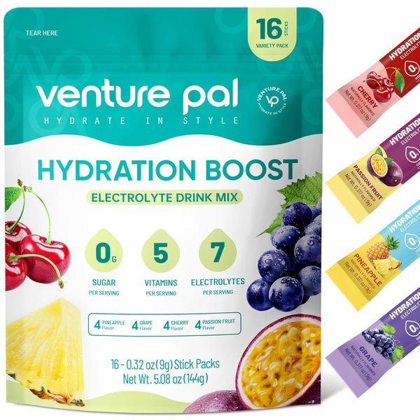 Venture Pal Sugar Free Electrolyte Powder Packets - Liquid Daily IV Drink Mix for Rapid Hydration, 16 Sticks