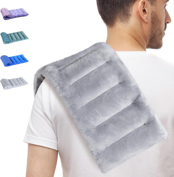 SuzziPad Microwavable Heating Pads for Neck & Shoulder Pain, 7x16 Cramps Relief Heating Pad, Gray