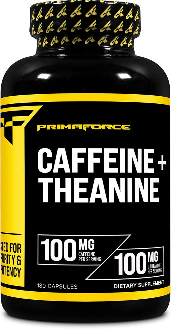 PrimaForce Caffeine with L-Theanine, 100mg Each, 180 Capsules, Non-GMO, Soy Free, Gluten Free
