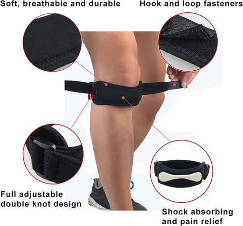 Knee Strap 2 Pack Patella Support Brace for Running, Soccer, Basketball, Hiking, Jumpers Knee, Tennis