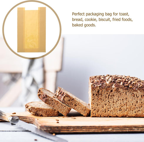 Packaging 100pcs GLEAVI Kraft Paper Bread Bags with Window, Oil-proof Toast Bags Large Yellow Baking Pastry Storage