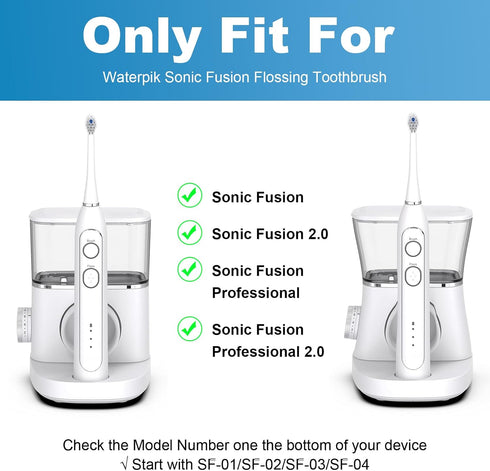 Replacement Brush Heads for WaterPik Sonic-Fusion 2.0, 6 Count with Covers for SF-01/SF-02/SF-03/SF-04 (White)