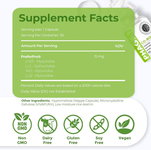 Phage 1 - Ultimate Gut Health Supplement, Total Restore Intestinal Defense, Patented Bacteriophage Blend for Gut Support, Digestive & Immune System Health, Destroy Bad Bacteria