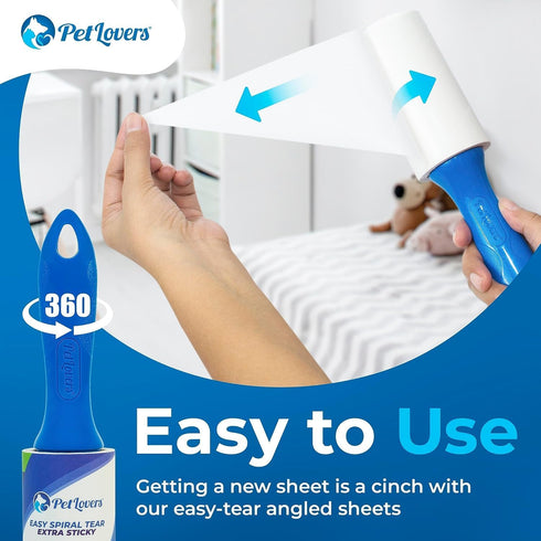 PetLovers Extra Sticky Lint Roller Value Set | 270 Sheets for Pet Hair Removal, Dog and Cat Lint Remover 3 Pack