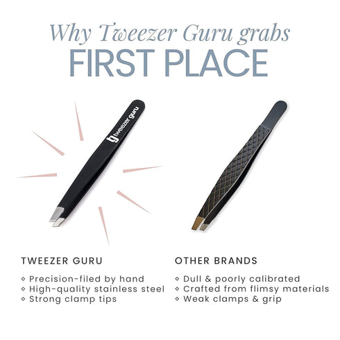 Tweezer Guru Tweezers for Women, Precision Slant-Pointed Eyebrow Tweezer for Facial Hair Removal (Black)
