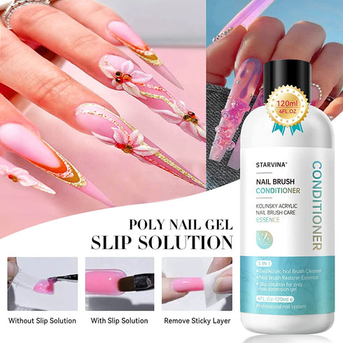 Nail Brush Cleaner 3 IN 1, Conditioner and Restorer for Solid Gel Nail Polish, 120ml