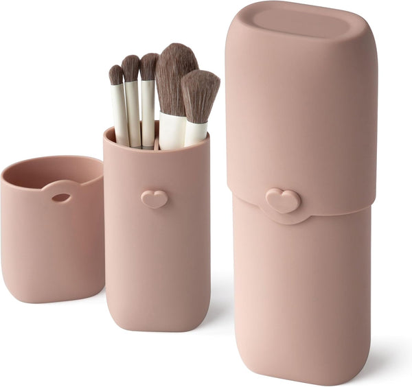Silicone Makeup Brush Holder, Travel Makeup Brush Case, Portable Cosmetic Pouch, Anti-Fall Out Cover, Waterproof Travel