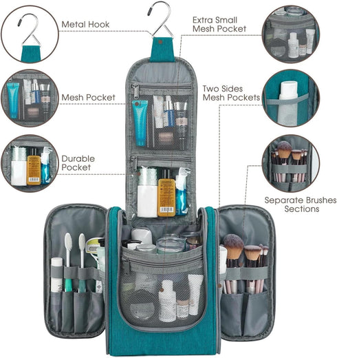 Narwey Hanging Travel Toiletry Bag, Cosmetic Makeup Organizer for Women and Men, Medium Teal