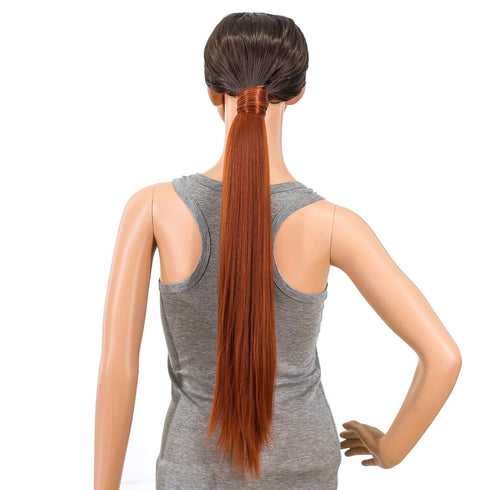 SWACC Women Long Straight/Curly Wavy Wrap Around Ponytail Extension, Synthetic Hair Piece Clip in Dark Copper Red