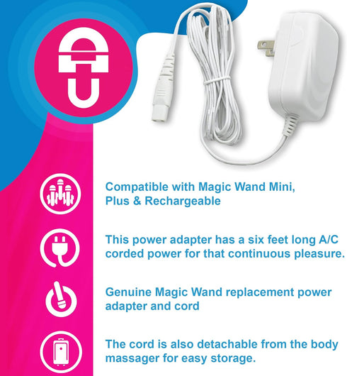 Vibratex 6ft Magic Wand Mini Personal Massager Authentic Power Adapter and Charger US Polarized Power Adapter