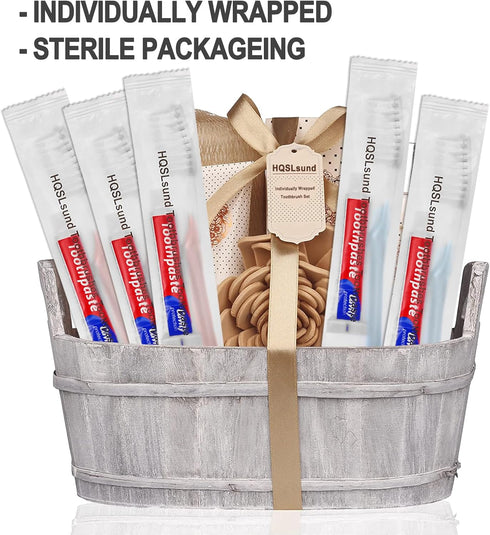 50 pcs Disposable Toothbrushes with Toothpaste, Individually Wrapped, 2 Color Toothbrushes, 10g Toothpaste, Bulk for
