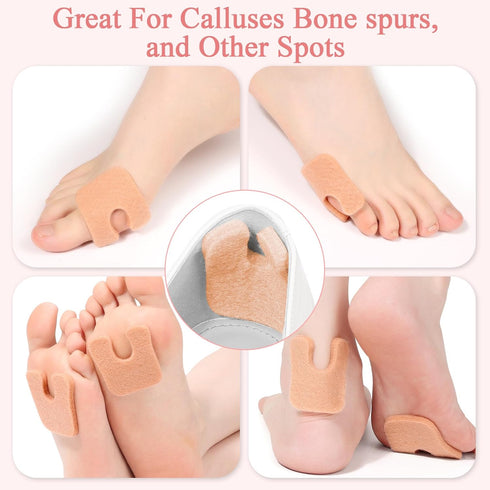 72 Pcs Callus Pads for Feet, Soft Felt U Shape Metatarsal Pads for Pain Relief, Adhesive Coin Pads