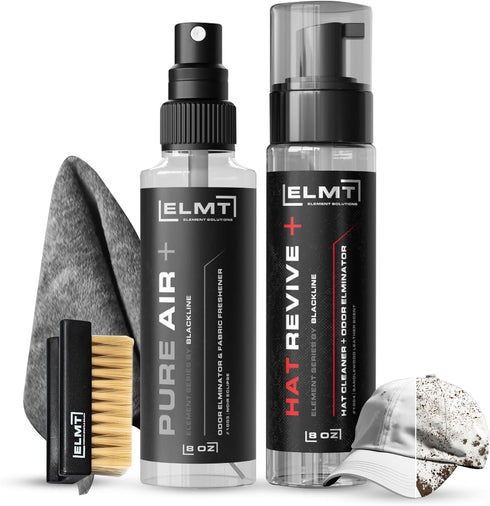 ELMT Hat Cleaning Kit — US-Made, Quick-drying, Cleans 50+ Hats — 8oz Solution, Deodorizer, Towel & Brush for All