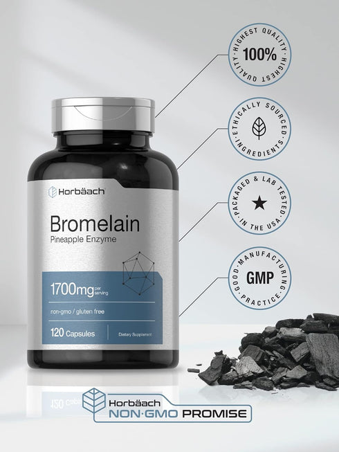 Horbaeach Bromelain 1700 mg | 120 Capsules | Supports Digestive Health | Non-GMO, Gluten Free