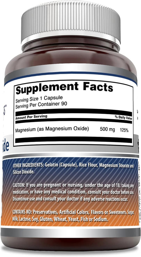 Amazing Formulas Magnesium Oxide Supplement | 500 Mg per Serving | 90 Capsules | Non-GMO, Gluten-Free