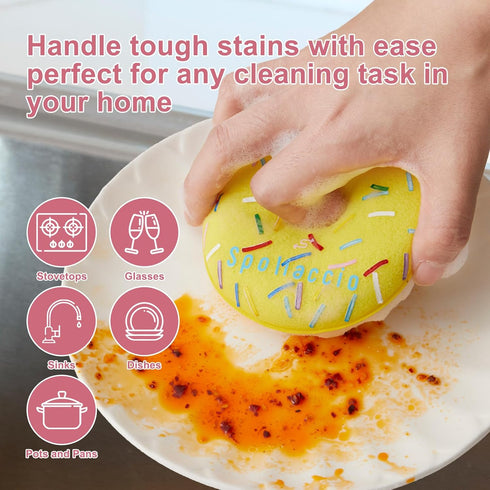 3 Pack Cute Cleaning Sponges Set with Suction Cup, Round Soft Sponge for Showering and Dishwashing.