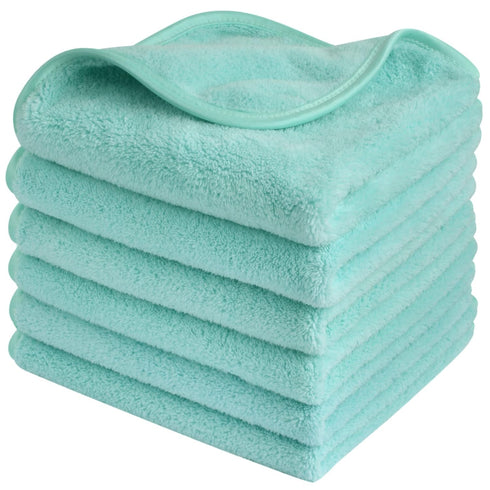 SINLAND 6 Pack Microfiber Face Cloths, Reusable Makeup Remover Washcloths, 13 x 13 Inch, Light Blue