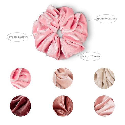Whaline Blush Theme Hair Scrunchies - Large Velvet Hair Bands, Pink Soft Elastic Hair Ties, Hair Accessories for Girls,