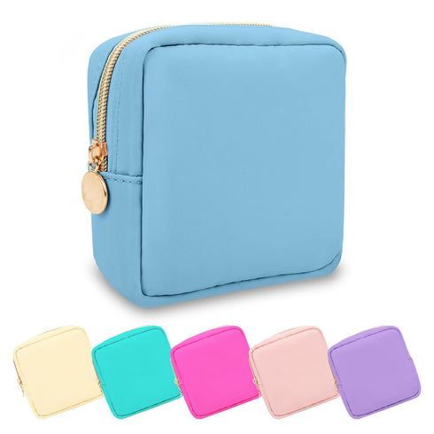 Waterproof Mini Makeup Bag Pouch for Purse, Cute Nylon Toiletry Organizers Bag for Women Girls (Mini-Blue)
