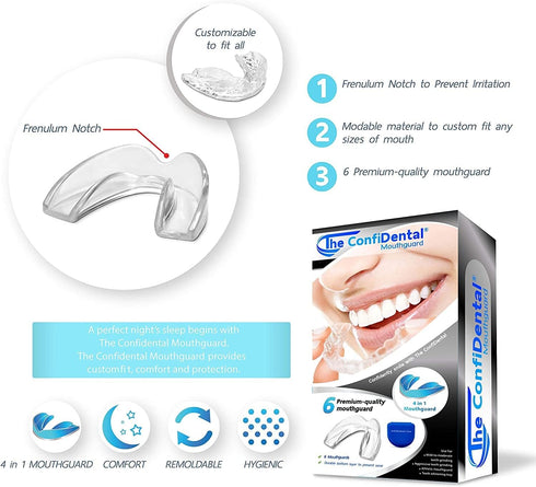 Mouth Guard for Grinding Teeth at Night, Pack of 6 Moldable Dental Night Guards for Clenching and Grinding