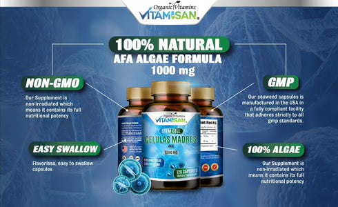 Celulas Madres 1000mg Stem Cell Plus, 4 Bottles, 480 Capsules, Non-GMO, Gluten-Free for Health Support