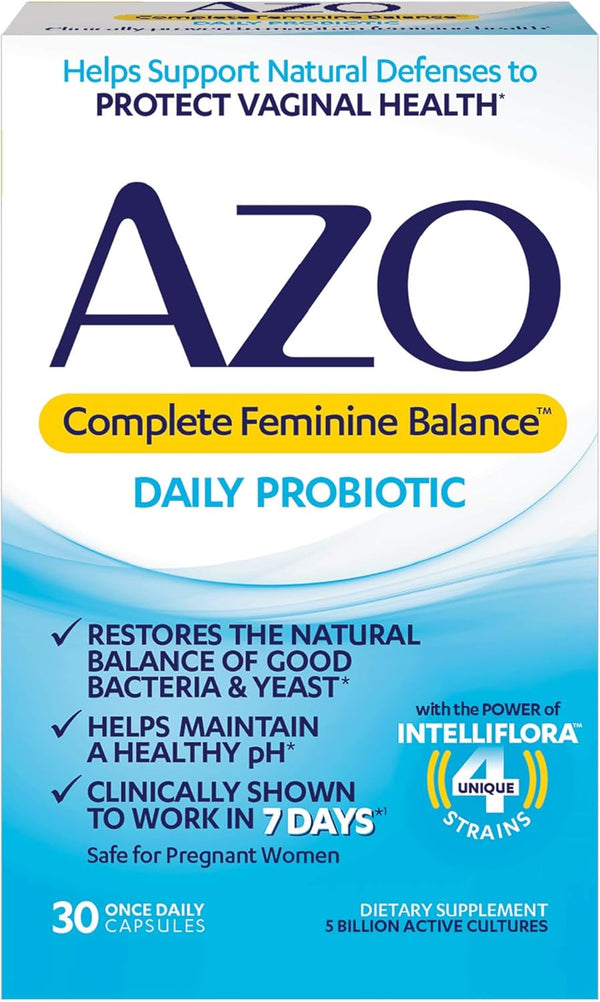 AZO Complete Feminine Balance - Daily Probiotics for Women, Clinically Proven for Vaginal Health, 30 Count
