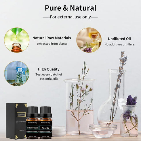 Set 2 Pack, 100% Eucalyptus and Vanilla Essential Oil Pure Diffuser Oil for Massage, Soap Making