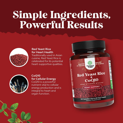 Red Yeast Rice with CoQ10 Supplement, 1200 mg Capsules for Heart Health (2 Months Supply)