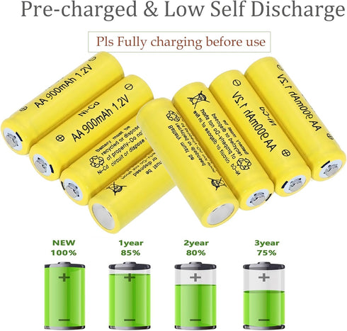 XFULL 12 Packs 1.2V 900mAh AA Ni-Cd Rechargable Batteries for Solar String Lights, Garden Yard Lawn Landscape Lighting