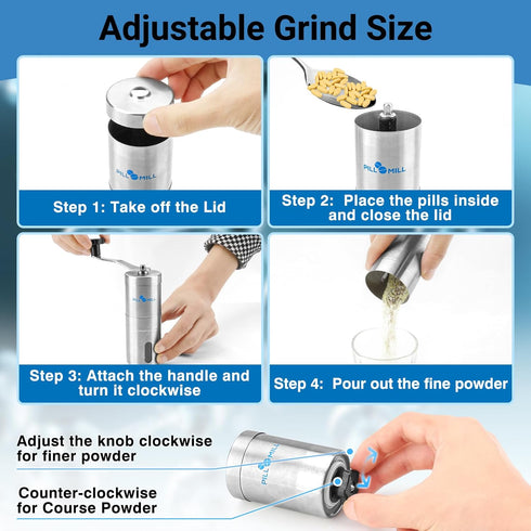 Pill Mill Pill Crusher - Crushes Multiple Tablets to Fine Powder - Metal Pill Grinder for Travel and Pets