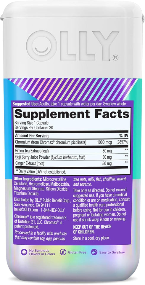 OLLY Combat Cravings, 30 Count, Metabolism & Energy Support Supplement with Chromium, Green Tea, Goji Berry