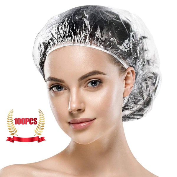 MORGLES Reusable Waterproof Shower Caps, 100 Pcs Disposable Plastic Shower Caps for Women, Home & Travel
