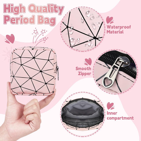 SIDESUGAR Discreet Period Bag Waterproof Geometric PU Sanitary Napkin Storage Bag Portable Menstrual Pad Pouch Cute