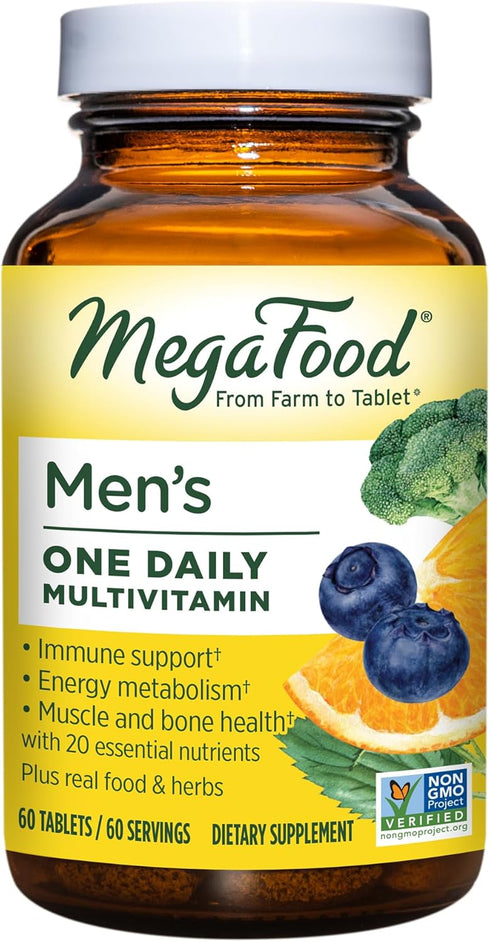 MegaFood Men's One Daily Multivitamin - 60 Tabs with Zinc, Selenium, B Vitamins, D, Real Food