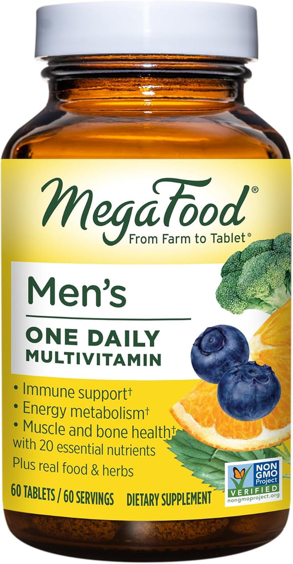 MegaFood Men's One Daily Multivitamin - 60 Tabs with Zinc, Selenium, B Vitamins, D, Real Food
